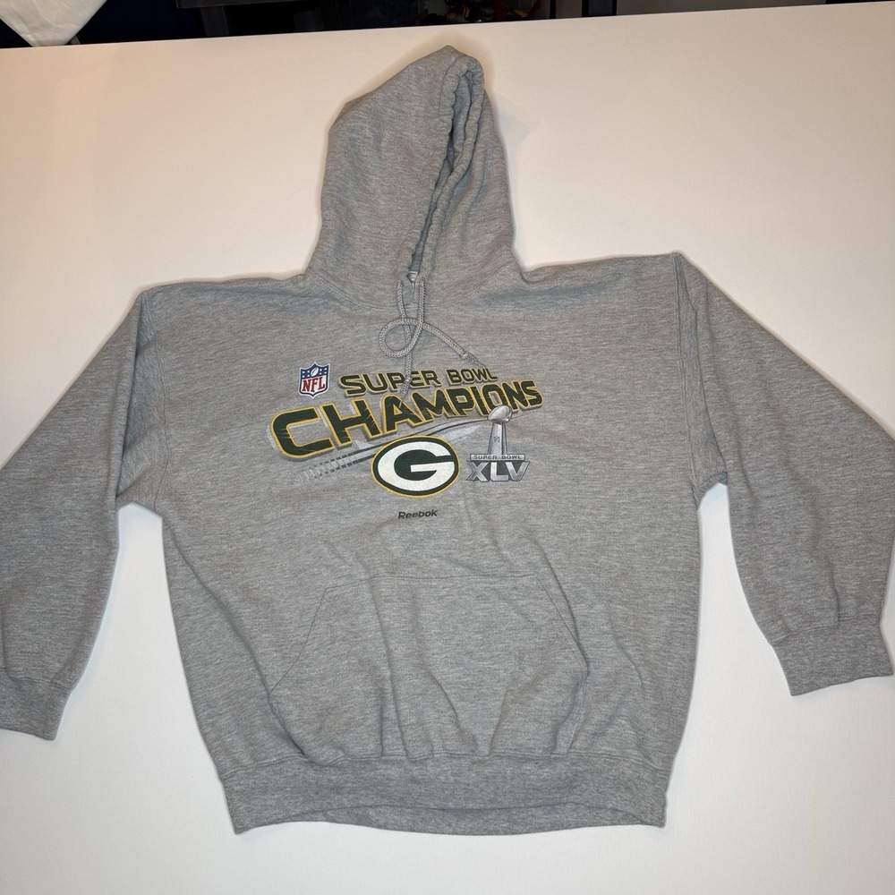 Gildan Greenbay Super Bowl XLV Champion Sweatshirt Hoodie Size XL gray Graphic